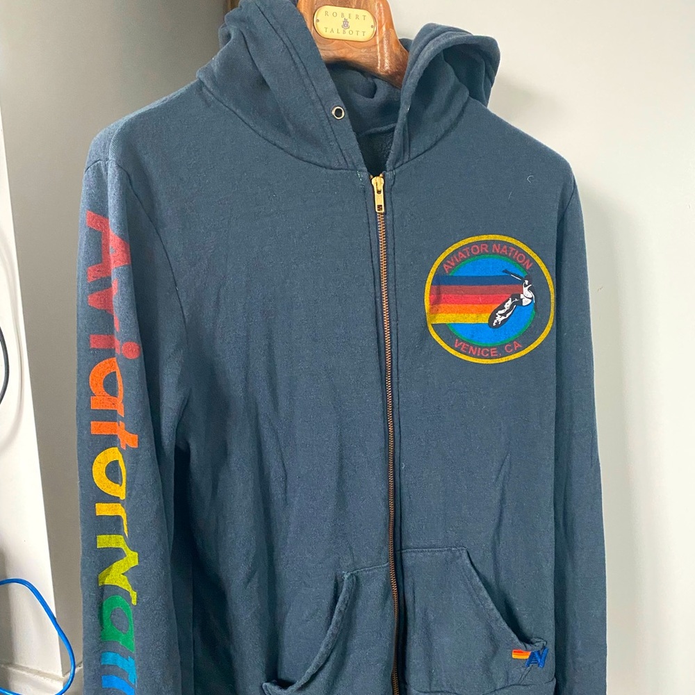 Aviator Nation Unisex Zip Up Hoodie VENICE BEACH Size L - Blue